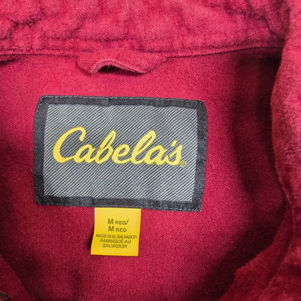 Cabela's Flannel Shirt Mens Medium Burgundy‎ Red Button Long Sleeve Cotton WORK - Picture 5 of 11